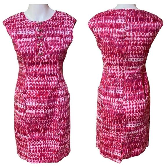 Calvin Klein Pink Abstract Sheath Dress with Short Sleeves Size 4 - Picture 1 of 9